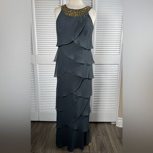 Ursula of Switzerland Long Tiered Chiffon Beaded‎ Gown – Size 10 (Runs Small)